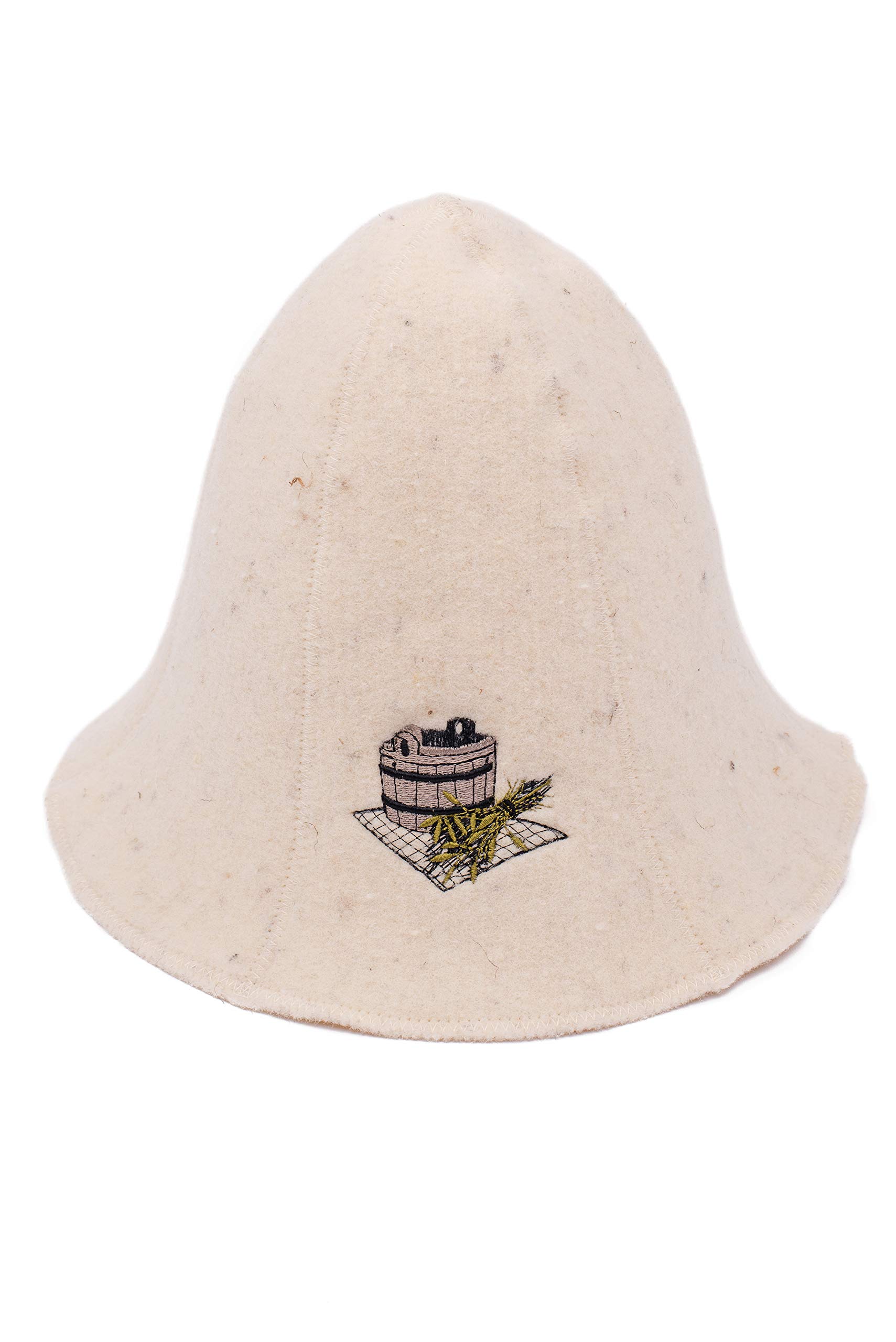 Ger3as Sauna Hat Wool 100% with Embroidery Tub and Bath Broom Hat Sauna Cap (UK, Numeric, 6 7/8, 7 1/2, Bath Broom and Tub)