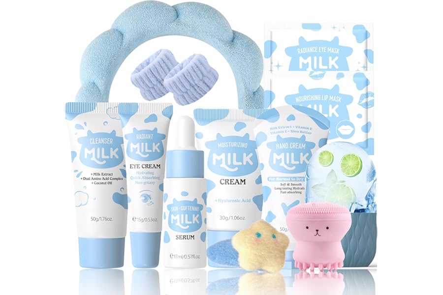 13PCS Milk Skincare Set for Kids & Teens, Complete Kids Skin Care Set for Girls Ages 8-12, Skin Care for Kids Girl 10-12, Skin Care Set for Teens, Face Care Kit Gentle, Nourishing, All Skin Types