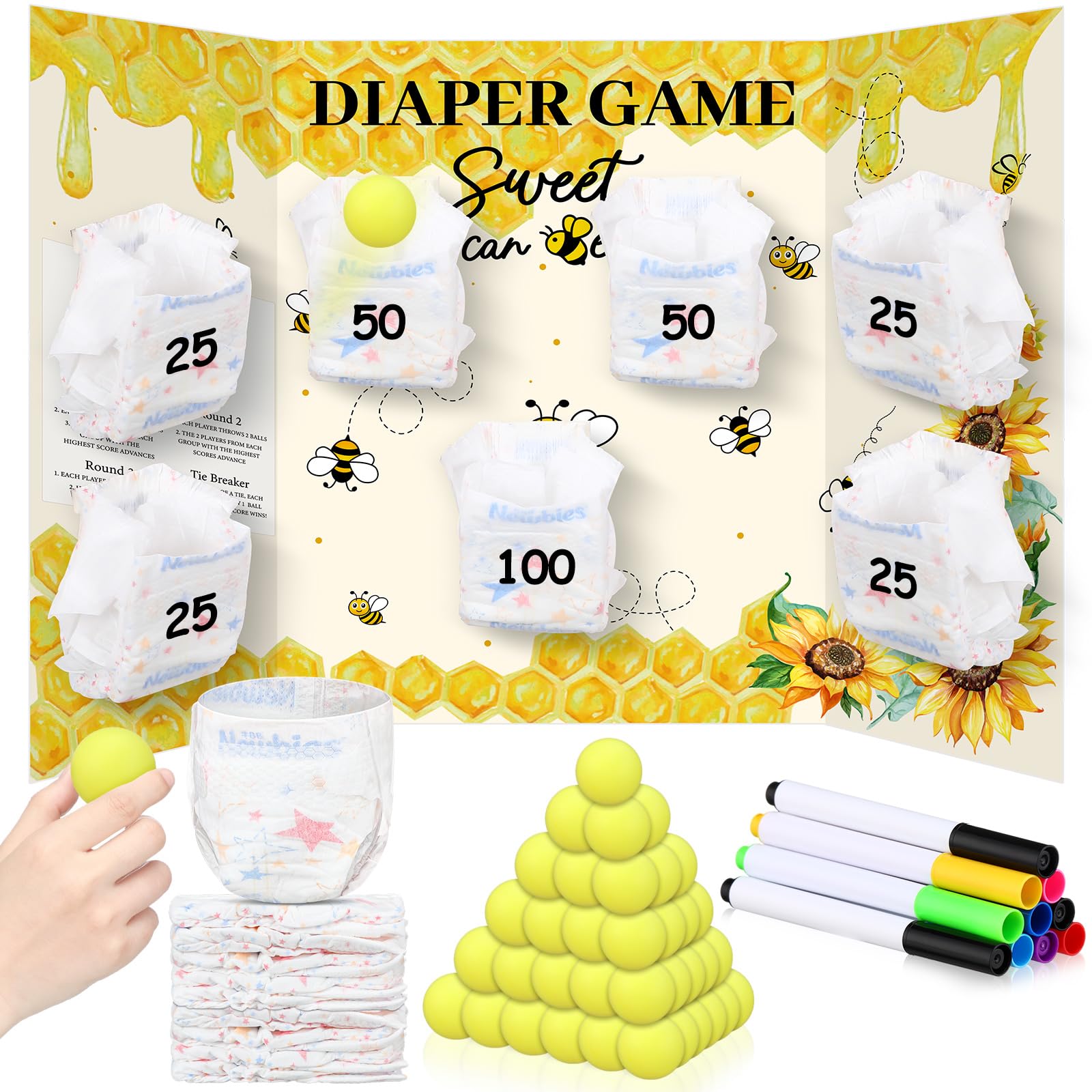 Photo 1 of *Minor Damage*
Threan Sweet As Can Bee Funny 61 Pcs Baby Shower Board Diaper Games Hilarious Gender Reveal Diapers Games Prizes Accessories Decorations Supplies for Adults