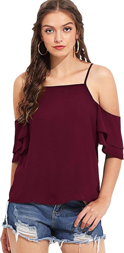 cold shoulder spaghetti strap tops