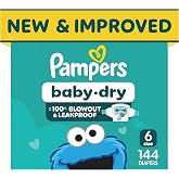 Pampers Baby Dry Ultra Cushiony Diapers, Size 6 (23-44 lbs), 144 Count, Up to 100% Leakproof (Packaging May Vary)