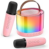 HWWR Mini Karaoke Machine for Kids with 2 Microphones, Popular Birthday Gifts for Girls Boys Age 3-14+, Singing Machine with Party Lights