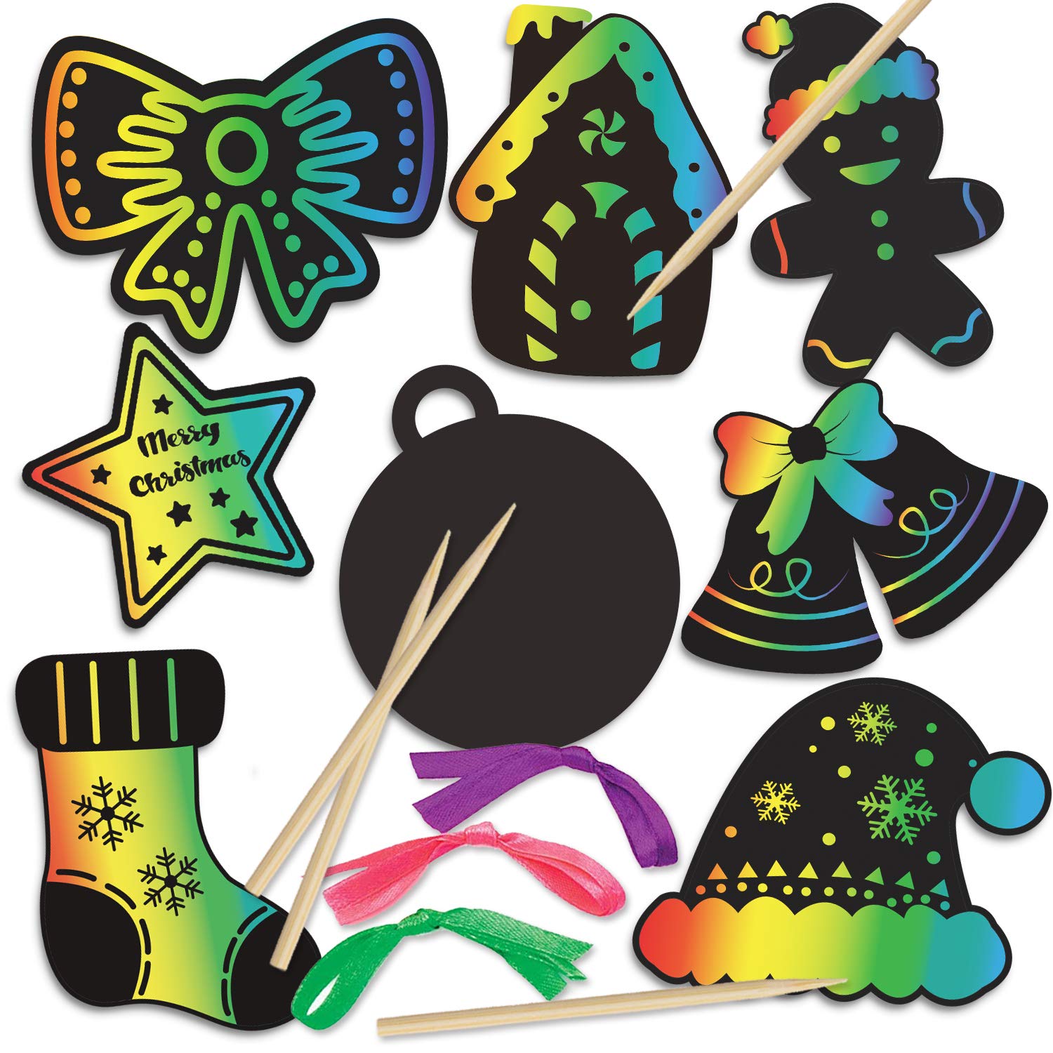 FINGOOO 48Pcs Easter Scratch Art, Easter Decoration Easter Gifts Craft Party Bag Fillers for Kids