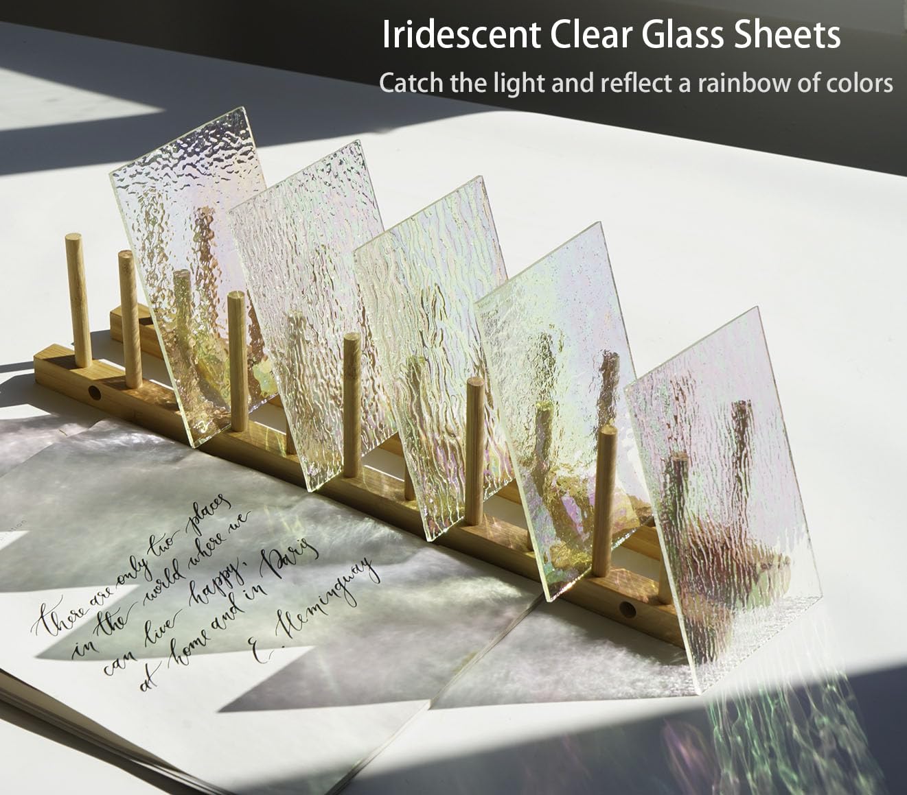 Lanyani 12 Sheets Iridescent Clear Textured Stained Glass Sheets for Crafts, 4x6 inch Cathedral Art Glass Packs for Mosaic Work