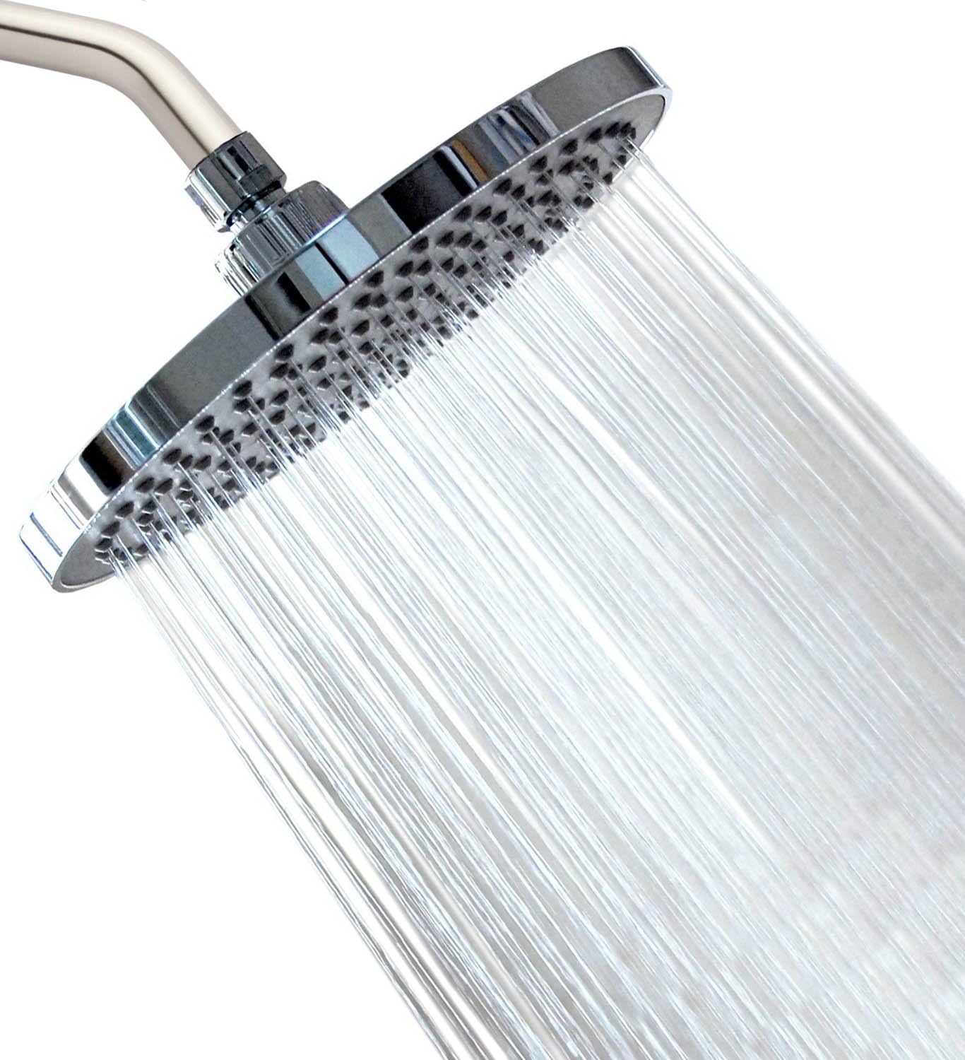 Shower Head - Rainfall High Pressure 8” - Rain High Flow Fixed Luxury Chrome Stainless Steel Showerhead - Removable Water Restrictor - Adjustable Metal Swivel Joint - For the Best Relaxation and Spa