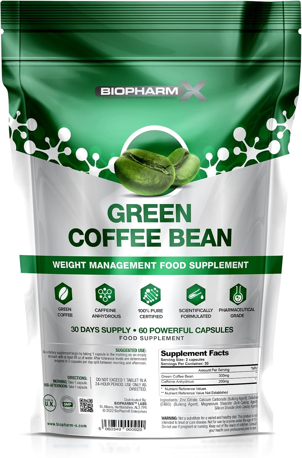 Biopharm-X Green Coffee Bean Extract 60 Capsules - Weight Management