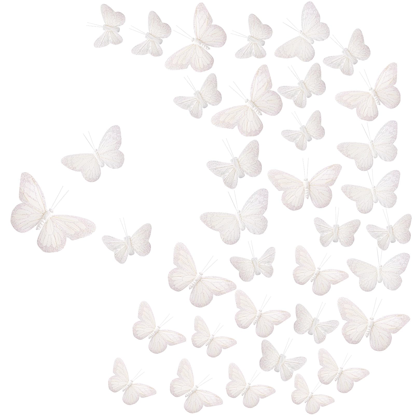 Photo 1 of Chuangdi 36 Pcs White Feather Monarch Butterfly 3size 4.7''/3.9''/3.15'' Christmas Decorations Artificial Monarch Butterfly 3D Realistic Wall Decor for DIY Craft Wedding Party Christmas Tree Decor