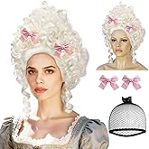 IMEYLE Platinum Blonde with 2 Bow Clips Colonial Victorian Wigs for Women Fluffy Baroque Renaissance Vintage Wig Rococo Wig Costume Outfit for Halloween Cosplay Party + Hair Cap