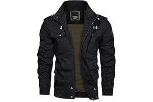 CRYSULLY Men's Spring Fall Casual Windbreaker Jacket Cargo Stand Collar Military Bomber Jackets Coat