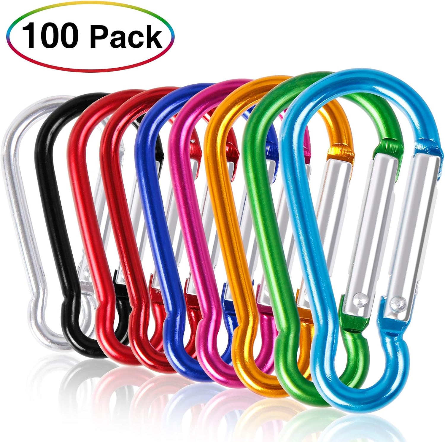 UPINS 100 Pcs New Design Multicolored Aluminum Keychain Carabiner Spring Clip D Shape Hook Durable Sport Accessories for Outdoor Home RV Fishing Hiking Traveling Backpack: Clothing