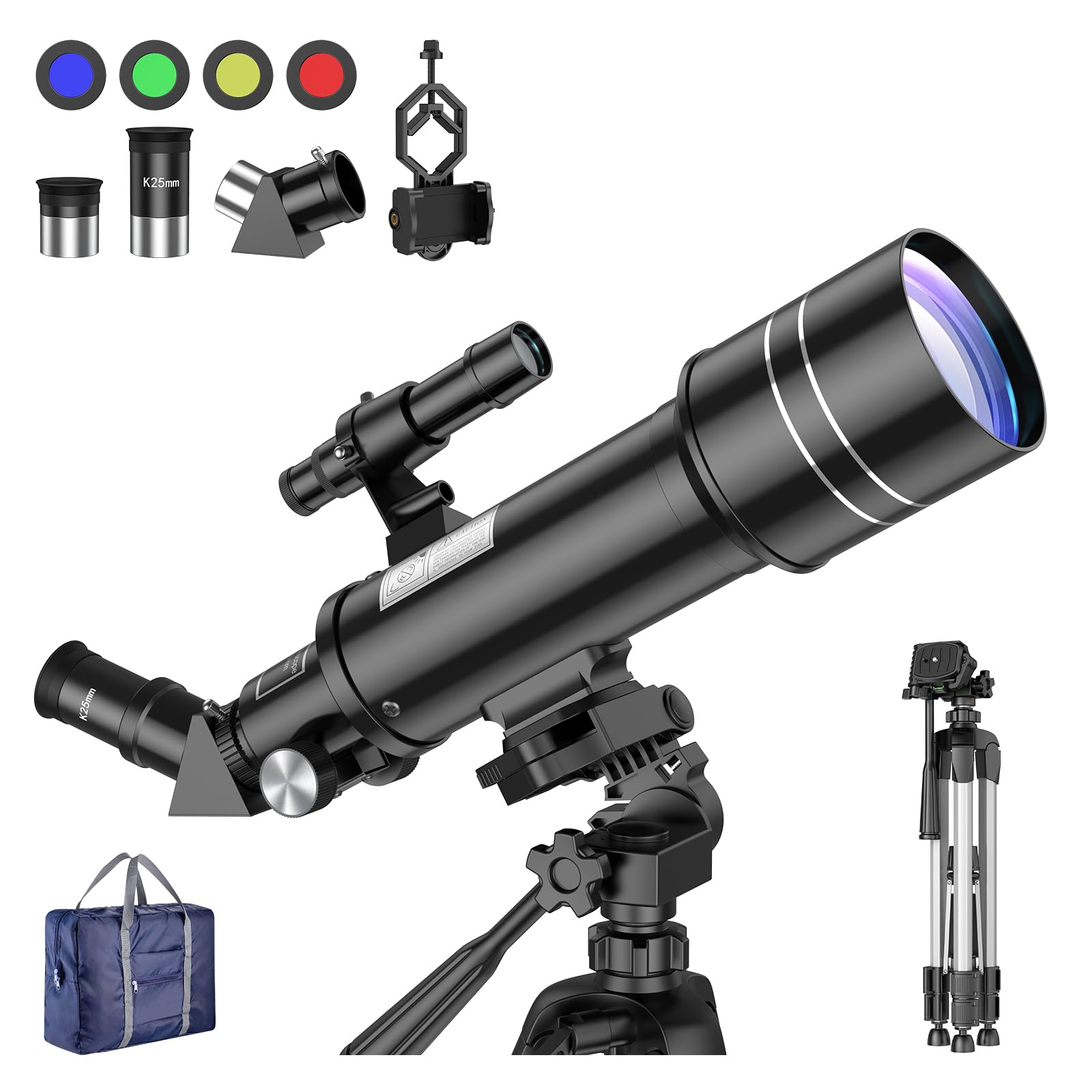 BNISE 70mm Telescope for Astronomy Beginners, Kids and Adults, 16~67X Professional Refractor Telescope with Phone Adapter, Moon Filter and Carry Bag, Portable for Moon Watching, Stargazing and Travel