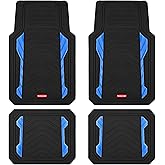 Rubbermaid Car Floor Mat, Heavy Duty All-Weather Car Mats Full Set with Dual-Tone Blue Aluminum Inserts – Universal Fit, Anti-Slip Backing, Trim-to-Fit for Most SUV, Sedan, Van