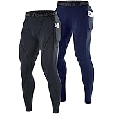 Roadbox 2 Pack Men's Compression Pants, Quick Dry Running Tights Leggings with Pockets, Athletic Base Layer for Workout Gym