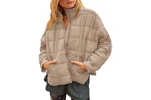 GeGekoko Women's Lightweight Oversized Long Sleeve Zip Water Resistant Packable Puffer Jacket Warm Short Winter Coat