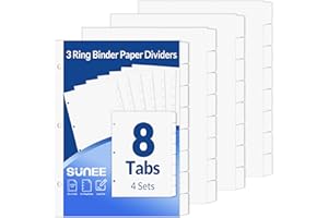 SUNEE Binder Dividers with Tabs for 3 Ring Binder, 8.5 x 11 Paper White Binder Dividers Blank with 8 Tabs, 4 Sets Page Dividers for School, Office and Home, 32 Dividers