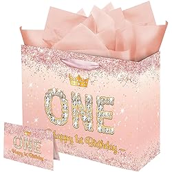 Rose Gold Happy 1st Birthday Gift Bag for One Year