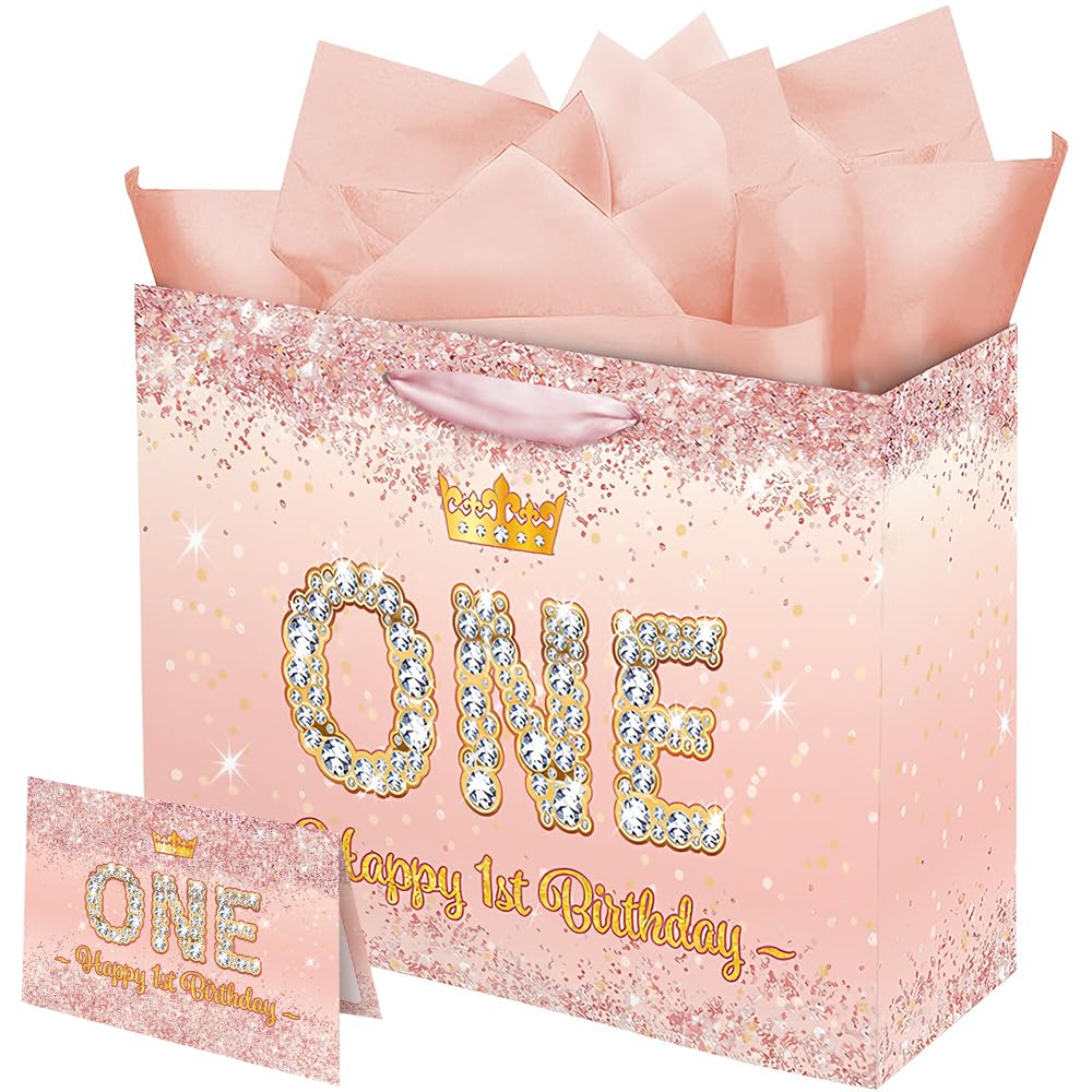 Rose Gold Happy 1st Birthday Gift Bag for One Year