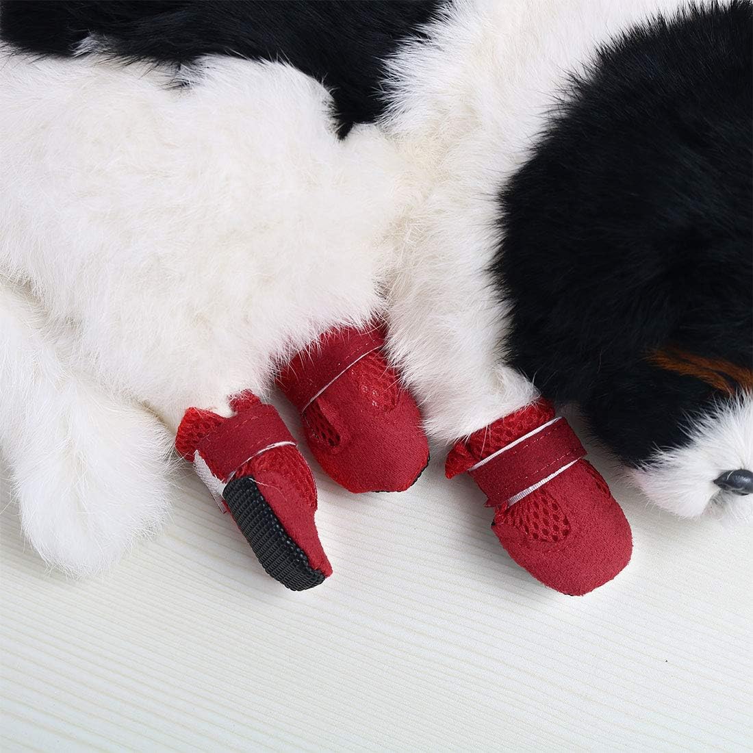 sourcing map Pet Boots Breathable Wear Resistant Comfortable Lightweight Dog Outdoor Running Hiking Shoes Paw Protectors Red 4pcs, XL - Image 5