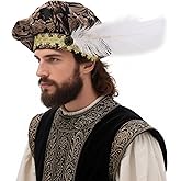 ANINECT Medieval Beret Tudor Cap with Feather Renaissance Hat Muffin Bard Cosplay Costume Accessory
