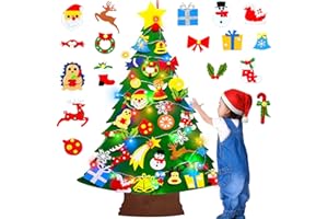 CAMLINBO 3.7 Ft Felt Christmas Tree for Toddlers, Stocking Stuffers for Kids with Colorful Lights 34 Ornaments Xmas Gifts for Grandkids Boys Girls New Year Supplies Wall Hanging Christmas Party Decorations