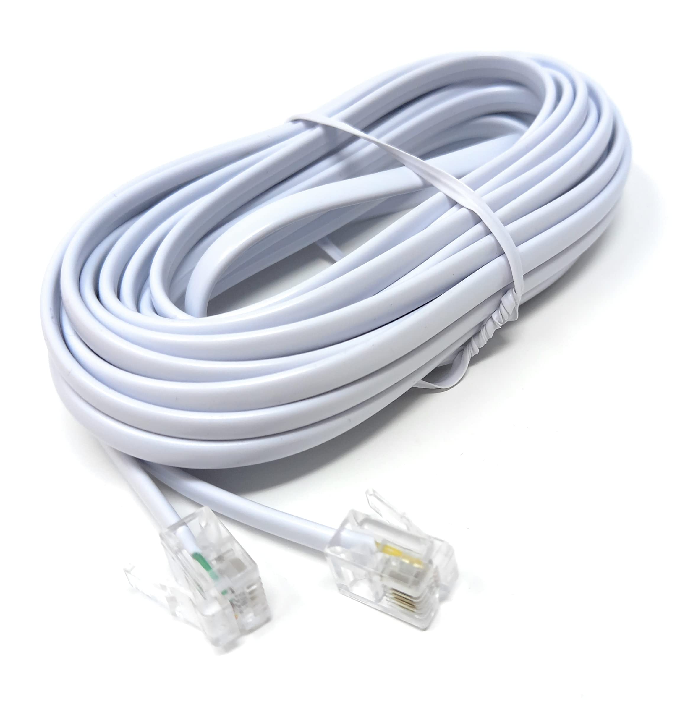 DRUT 5m, RJ11 to RJ11 Telephone Landline Cable ADSL (6P4C) Flat Lead High Speed BT Internet Broadband Male to Male Router, Modem, Phone Extension Wire (16.5ft, White)