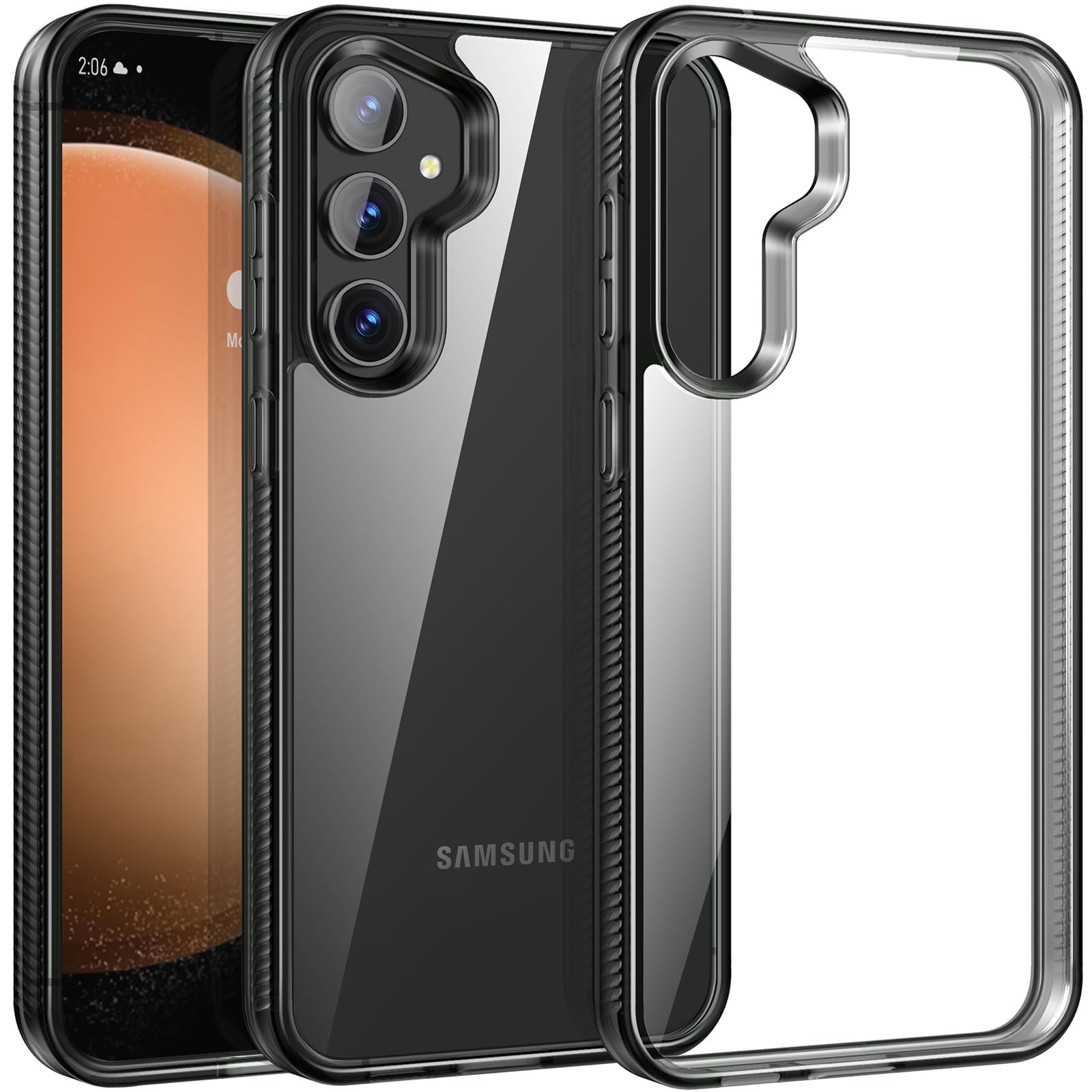 Rayboen for Samsung Galaxy S23 FE Case Clear, [Non-Yellowing] Shockproof Protective Slim Fit Phone Cover for Galaxy S23FE with Bumper Anti-Slip Silicone Frame & Hard PC Back, Clear Black
