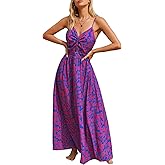 CUPSHE Women's Maxi Dress Floral Print Twisted V Neck Sleeveless Long Dress Summer Casual Dress