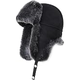 Ushanka Aviator Trapper Leather Hat - Men Women Sheepskin Fur Russian Soviet Earflaps, Warm Outdoor Winter Hat 2024