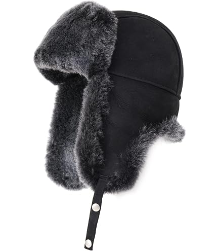 Genuine Sheepskin Shearling Suede Leather Captain Hat For Men - Ear Flaps, Sizes M-2XL
