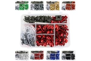 REARACE Universal Motorcycle Fairing Bolt Kits - Fit for CRF-R, YZ, NINJA/ZX, GSX/DRZ Series - Sport Bike Screws, Washers, Nuts, Clips Assortment (Red)