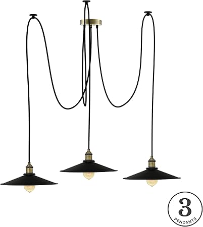 Large Black Shade 3 Pendant Light Chandelier Amazon Com