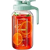 64 oz Glass Pitcher with Lid, Large Wide Mouth Mason Jar with Pour Spout, Green Sun Tea Glass Jar for Outside, Drink Pitcher Great for Drink, Cold Beverages and Breast Milk