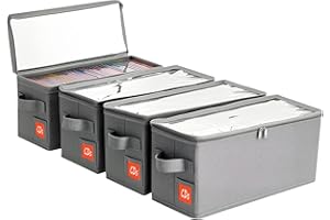 yoyobubu Stackable CD Holder & Storage Case - CD Storage Box Organizer with Lid & Handle - Dustproof CD/DVD Container with Clear PVC Top - 4Pack (Gray)