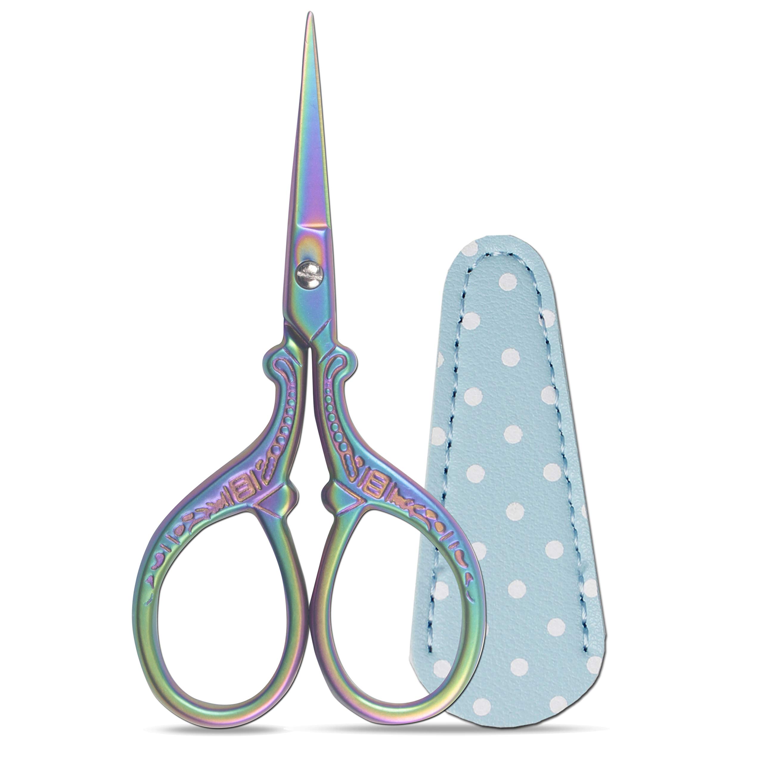 Hisuper Cute 3.6inch Embroidery Scissors with Leather Scissors Cover for Sewing Handicrafts Tool Craft Art Work and Everyday Use