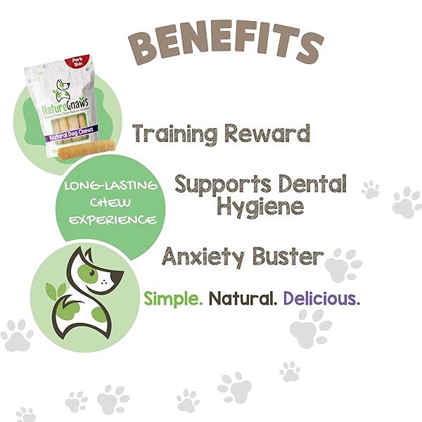 NATURE GNAWS PORK SKIN CHEWS FOR DOGS – PREMIUM NATURAL TASTY JERKY TREATS – LONG LASTING DOG CHEW BONES – RAWHIDE FREE 6 COUNT (PACK OF 1)