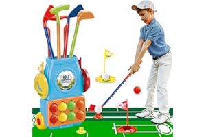 Mililier Toddler Golf Set,Kids Golf Set with 10 Golf Balls,1 Putting Mat,4 Toddler Golf Clubs and 2 Practice Holes,Indoor Outdoor Sports Golf Toy for Toddlers Age 3 4 5 Years Old Birthday