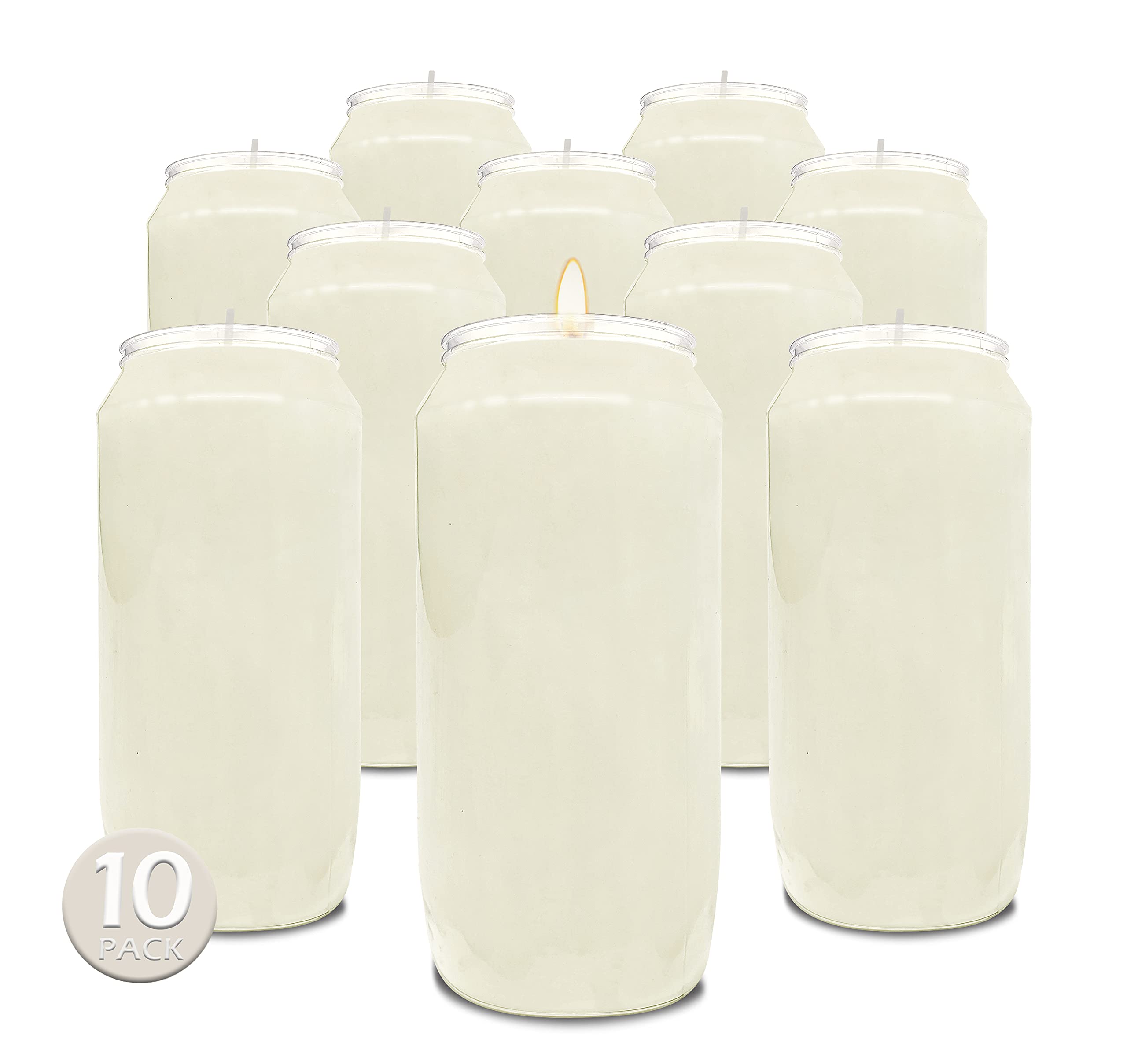 Hyoola 7 Day White Prayer Candles, 10 Pack - 6" Tall Pillar Candles for Religious, Memorial, Party Decor, Vigil and Emergency Use - Vegetable Oil Wax in Plastic Jar Container