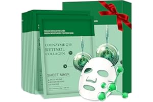 IREV Pack of 10 Collagen Face Mask, Face Masks Skincare with Coenzyme Q10 Retinol Anti Aging Facial Masks Skin Care Hydrating Face Beauty Care Masks for Deep Repairing and Moisturizing Anti Wrinkles