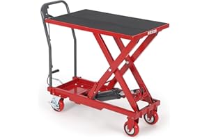 ELITEEDGE Hydraulic Lift Table Cart, 330lbs Capacity 28.5" Lifting Height Hydraulic Table Cart, Single Scissor Lift Table with Non-Slip Pad for Material Handling and Transportation, Red