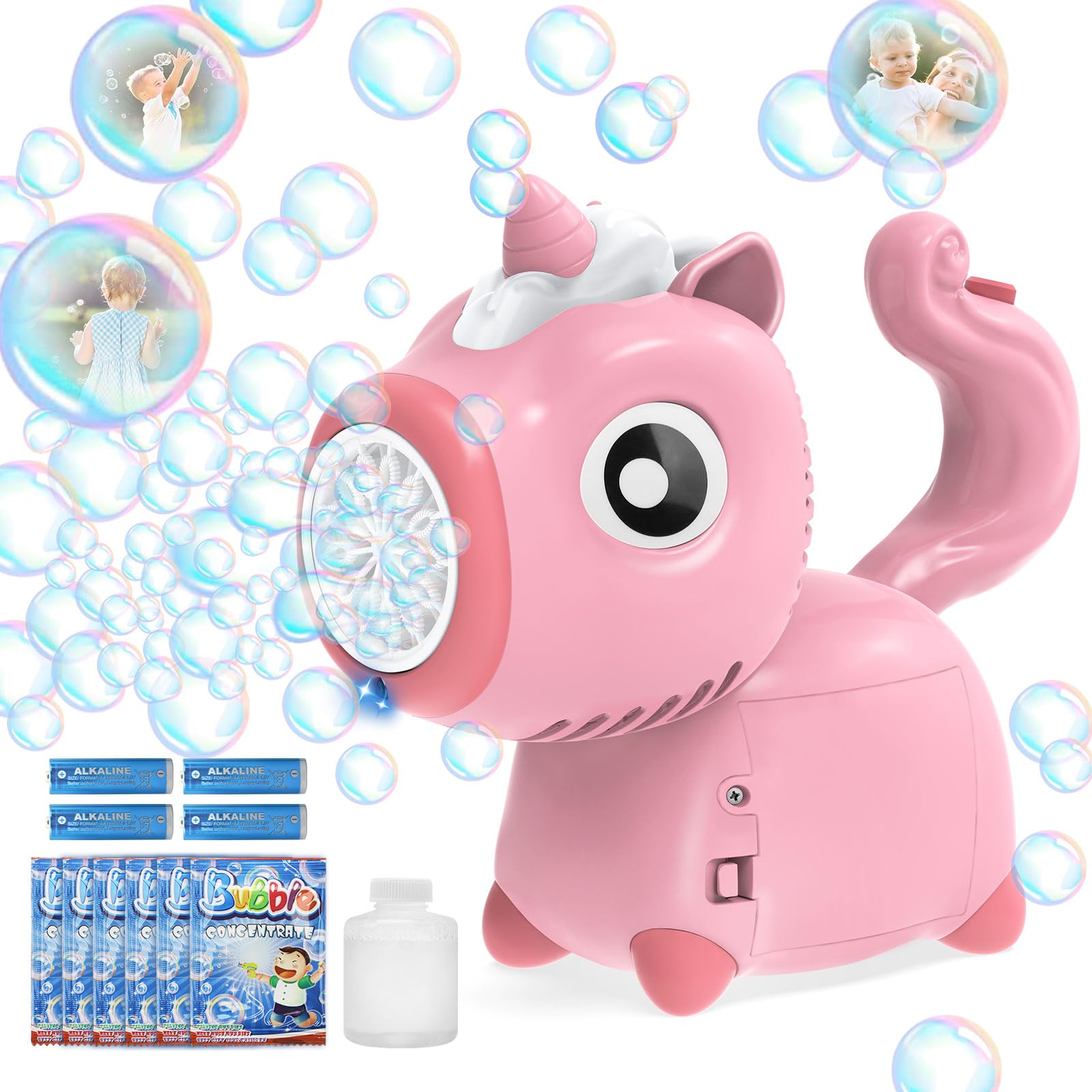 Bubble Machine, Unicorn Portable Automatic Bubble makers for Kids, Electric Bubble Wand with Light/Bubble Solution/Battery Powered for Party Wedding Outdoor, Toddler Garden Toys Birthday Gifts, Pink