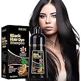 RILSIC Black Hair Dye Shampoo 3 in 1, 500ML Instant Hair Color Shampoo for Women Men, Black Hair Shampoos for Grey Hair Beard