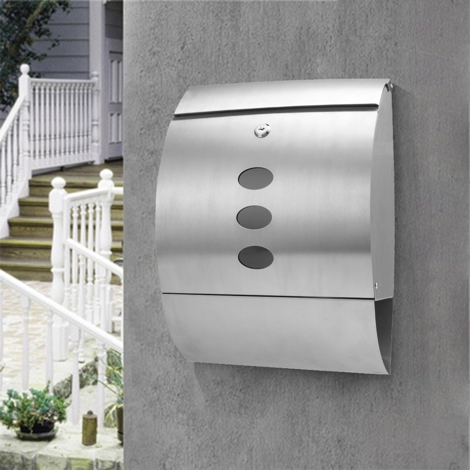 coorun Boîte aux lettres boîte aux lettres en acier inoxydable brossé Boîte aux lettres murale Post Letter Box Boite aux lettres, argent