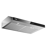 VIKIO HOME Under Cabinet Range Hood 30 Inch, 900 CFM Dual Centrifugal Motor, 3-Speed Ducted Kitchen Vent, Reusable Filters, Stainless Steel Kitchen Hood with LED Lights, Low Noise, Glass Black