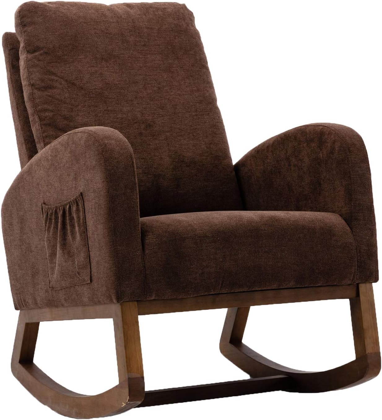 Amazon Com Dolonm Rocking Chair Mid Century Modern Nursery Rocking Armchair Upholstered Tall Back Accent Glider Rocker For Living Room Brown Kitchen Dining