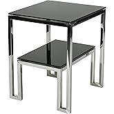 Cortesi Home Adina Contemporary Two Tier Black Glass End Table