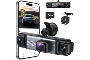 4 Channel 360° Dash Cam Front Rear Inside & Left Right 4K+1080P*3 FHD Car Camera, 5GHz WiFi & App Control 8 IR Lamps Night Vision 24H Parking Mode, G-Sensor, Loop Recording, Includes 64GB (Silver)