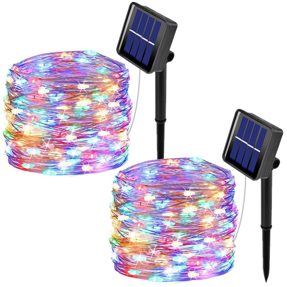 ooklee Solar String Lights,Solar Powered Fairy Lights 10 Meters/ 33Ft 100LEDS / 8 Modes, Waterproof Copper Wire Lighting for Indoor, Outdoor, Wedding, Patio, Home, Garden Decoration Multicolour