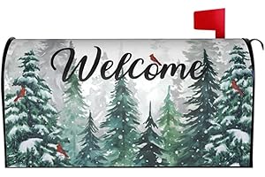 BARNEOVA Christmas Mailbox Cover Winter Mailbox Covers Magnetic Standard Size 18" X 21" Snowflake Green Tree Forest Red Bird Mailbox Wraps Post Letter Box Cover Decor for Outside Garden Yard Farmhouse Home