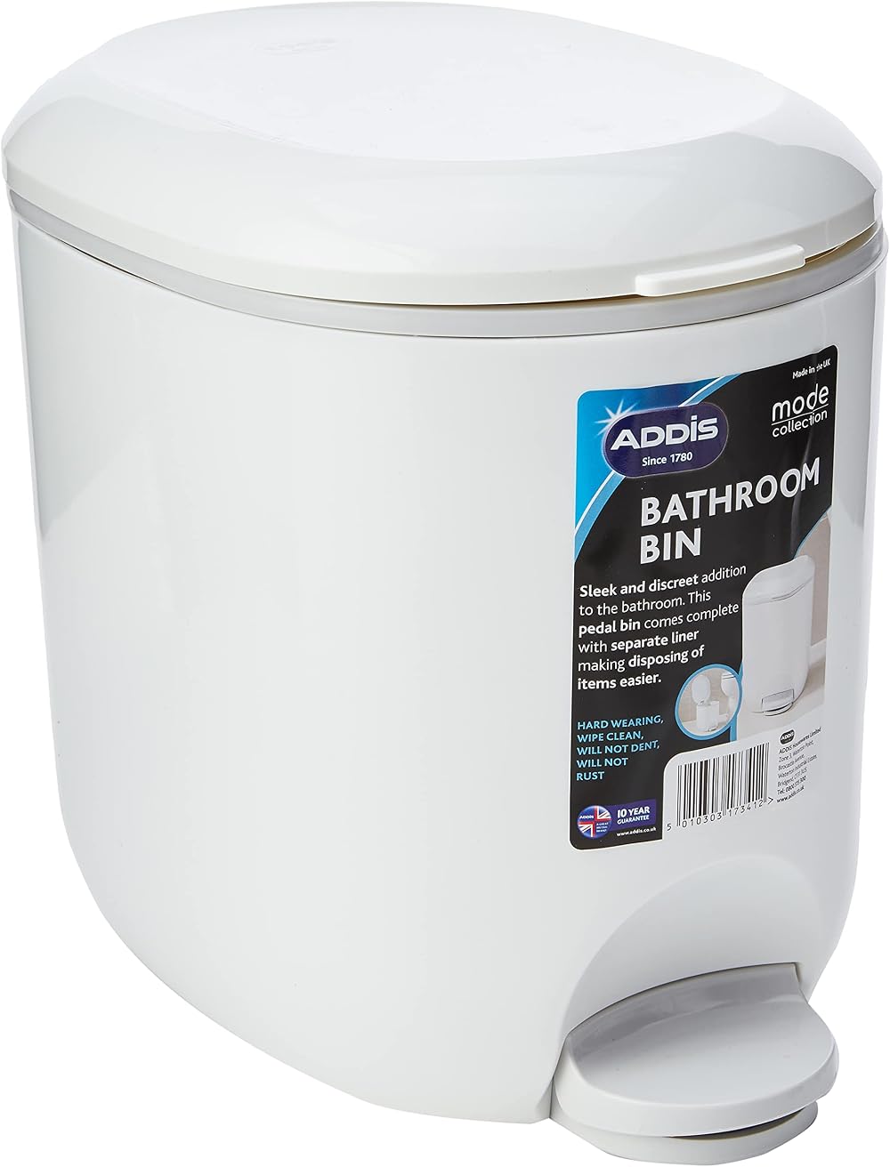Addis Premium Deluxe Bathroom Pedal Bin 3.5L White Grey with Inner