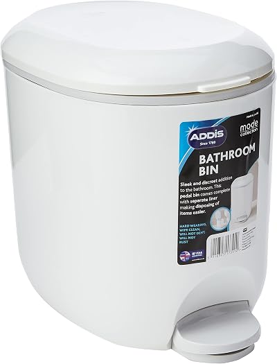 Addis Premium Deluxe Bathroom Pedal Bin 3.5L White Grey with Inner